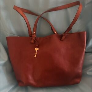 Fossil brown leather tote